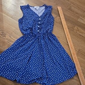French Grey Blue Polka Dot Sleeveless Summer Dress